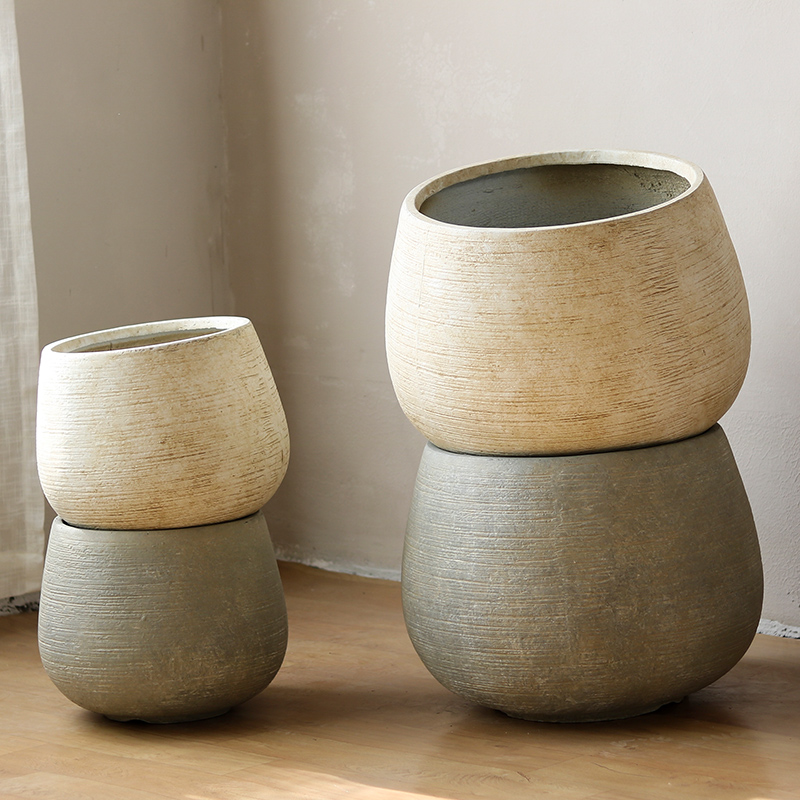 简约圆形花盆客厅商场地面装饰花器龙舌兰铁P树室内外花园绿植盆