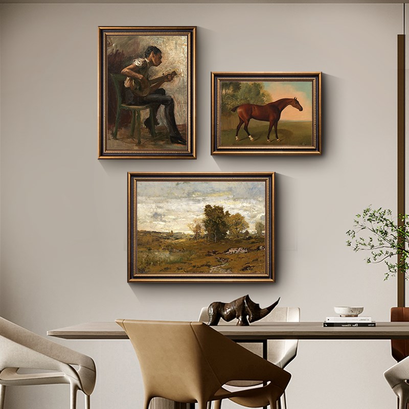 【绕梁】法式轻奢餐厅装饰画卧室复古床头画O客厅沙发背景组合壁