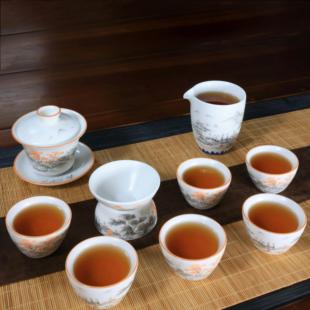 家用羊脂玉盖碗客厅办公室茶杯陶瓷白瓷茶具整套 高端汝窑茶具套装