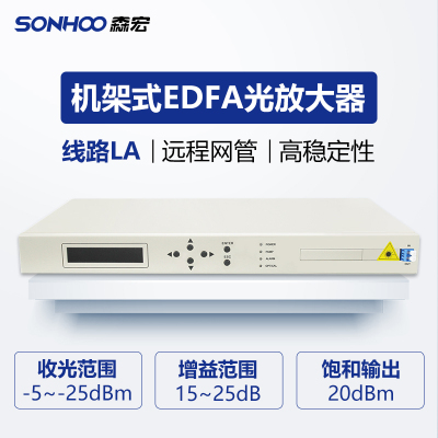 1U机架式 线路放大器 LA 光纤放大器 EDFA 光功率放大增益15~25dB