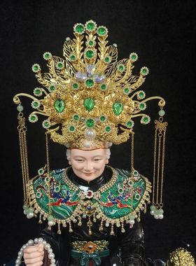 黑妈妈凤冠王母娘娘观音妈妈头饰泰山九尾狐帽子重工精致头冠披肩