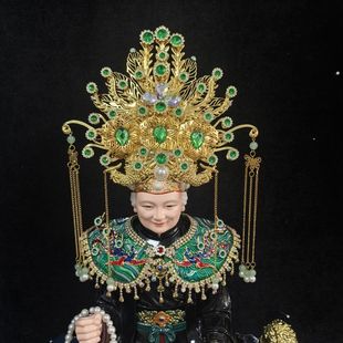 黑妈妈凤冠王母娘娘观音妈妈头饰泰山九尾狐帽子重工精致头冠披肩