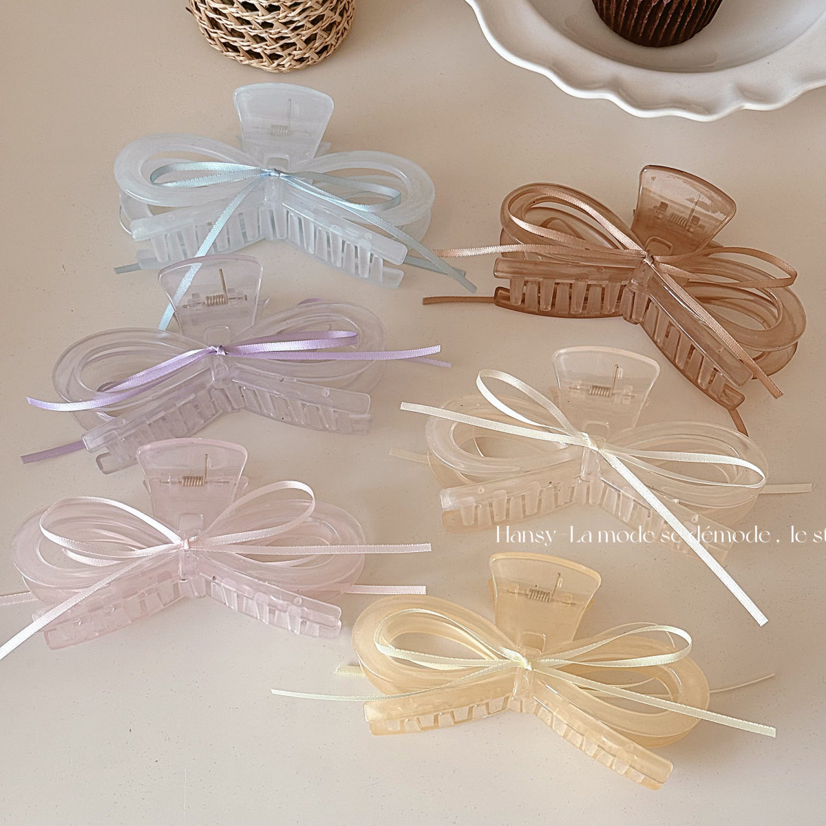 芭蕾风丝带蝴蝶结抓夹高级感甜美简约发夹女大号盘发鲨鱼夹发饰