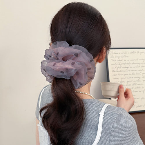 设计感内外双层薄纱波点大肠发圈女高级感扎发头绳新款皮筋发绳