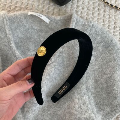 Fever网红同款黑色金标丝绒发箍女高级感高颅顶头箍显瘦复古发卡