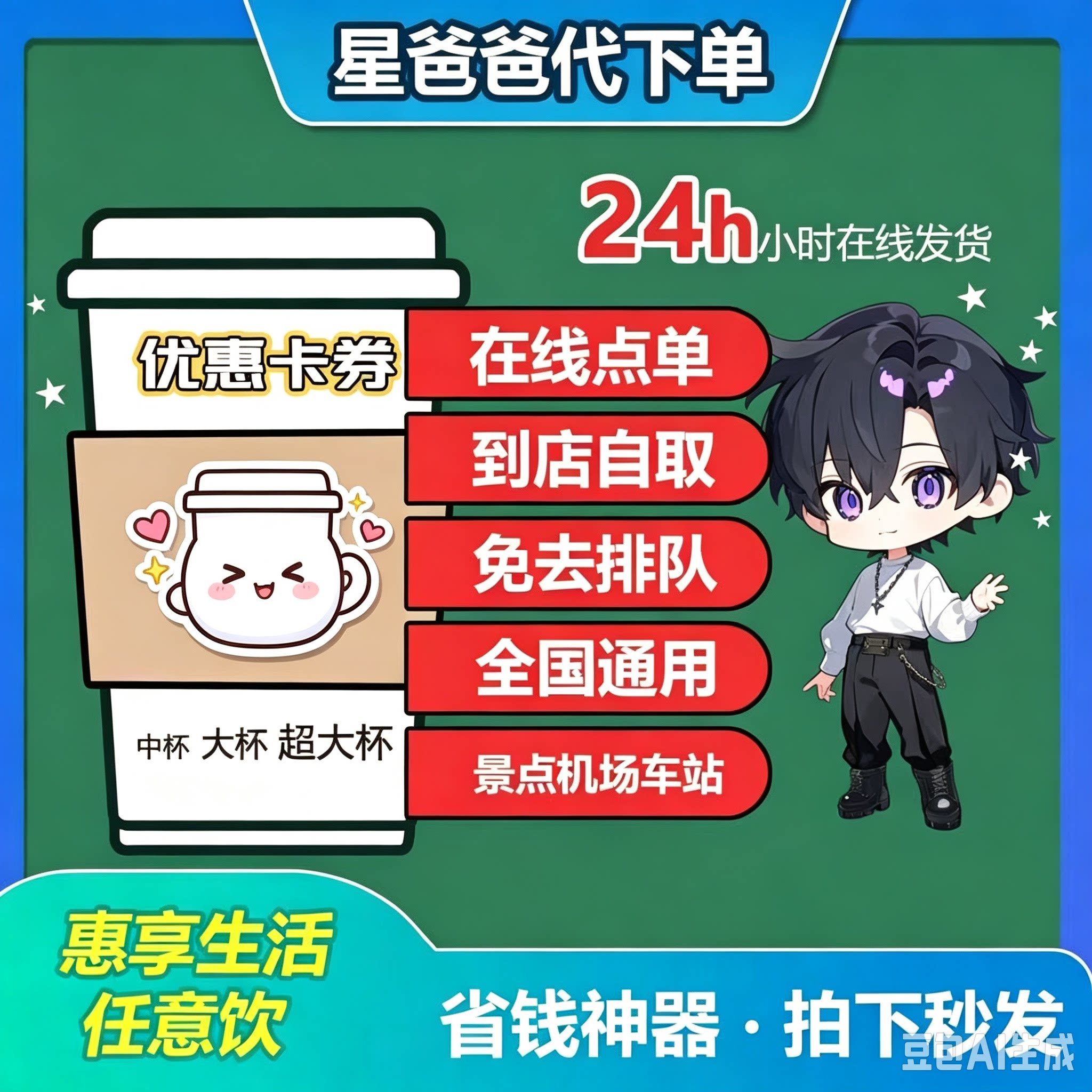 星巴克咖啡代下单啡快自助自取美式拿铁咖啡星冰乐电子券优惠券