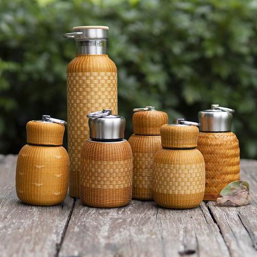 邱师傅竹木竹丝编织保温杯水杯茶杯大肚杯便携旅行水壶不锈钢内胆