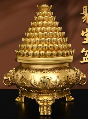纯黄铜聚宝盆带盖子招聚家居摆饰店铺开业公司乔迁礼品工艺礼品摆