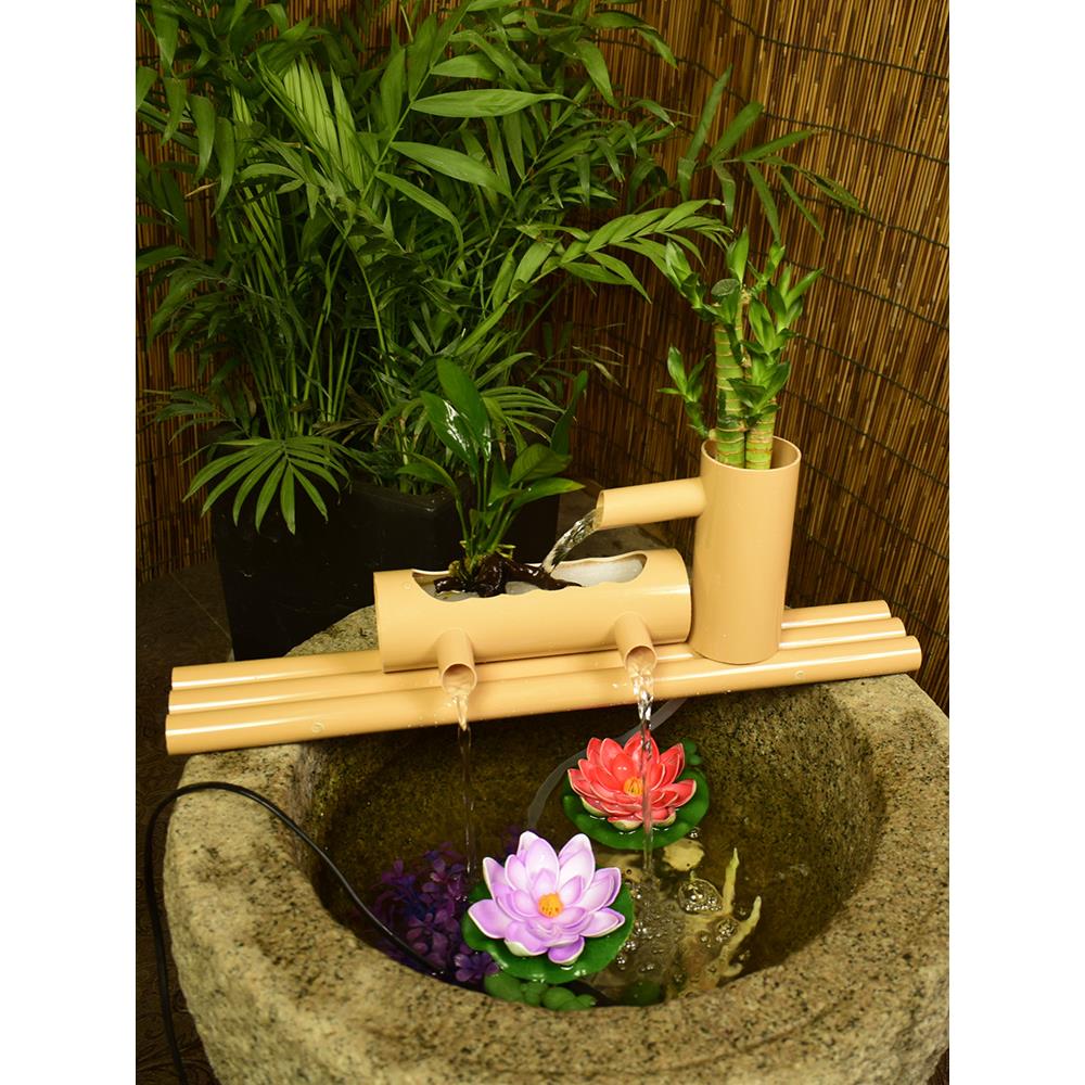 PVC流水摆件养鱼缸水循环水缸客厅竹子装饰造景圆缸过滤器流水器