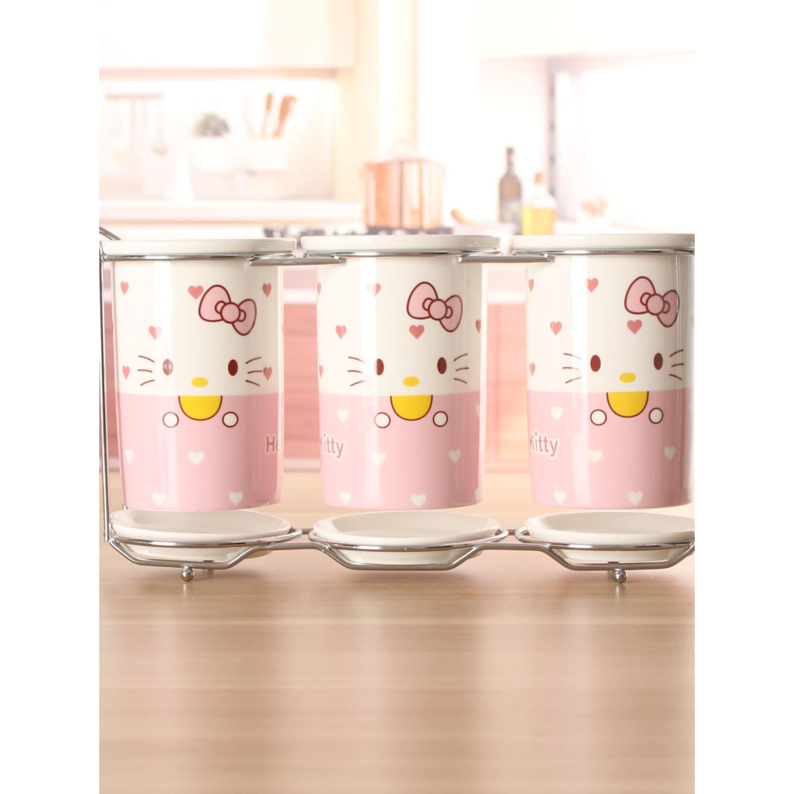 创意陶瓷卡通筷子桶三件套与排水托盘厨房餐厅商用家用筷子桶筷子