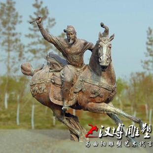 铸铜打马球人物雕塑定制户外大型玻璃钢彷铜骑马景观广场铜雕摆件
