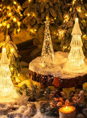 掬涵玻璃圣诞树灯桌面摆件装饰灯闪亮发光小夜灯商场橱窗场景布置