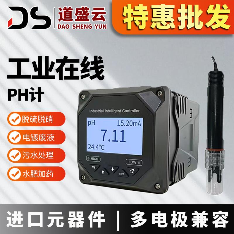 道盛PH计检测仪工业控制器水质测试仪ORp电极监视器pH值无线 线感