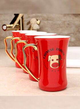 陶瓷生肖婚礼红色漱口牙刷杯夫妇清洗杯婚礼节日用品牙刷杯