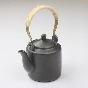 黑陶大容量400ml提梁壶铜把手大号泡茶壶陶瓷怀旧老中式功夫茶具