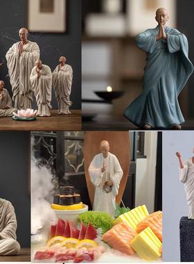 海鲜姿造创意装饰品陶瓷和尚小摆件禅意日式摆盘三文鱼刺身装饰品