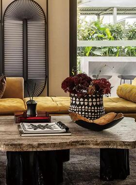 一匚 现代轻奢中古果盘花瓶仿真花 展厅客厅样板间售楼部茶几装饰