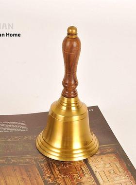 印度进口手工木柄手摇铃铛纯铜覆古手摇铃铜质轻奢餐桌呼叫铃装饰