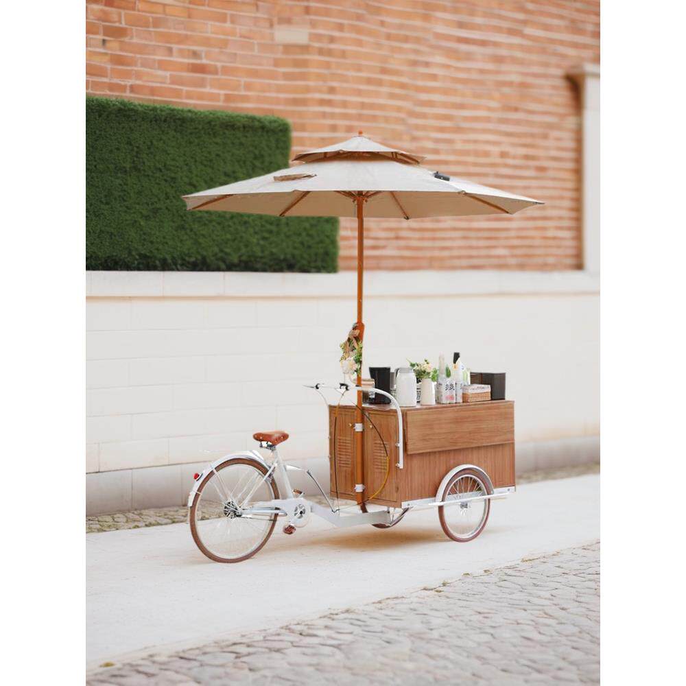 景区美食车移动餐车摆摊夜市商场小吃车户外促销实木纹三轮车定制