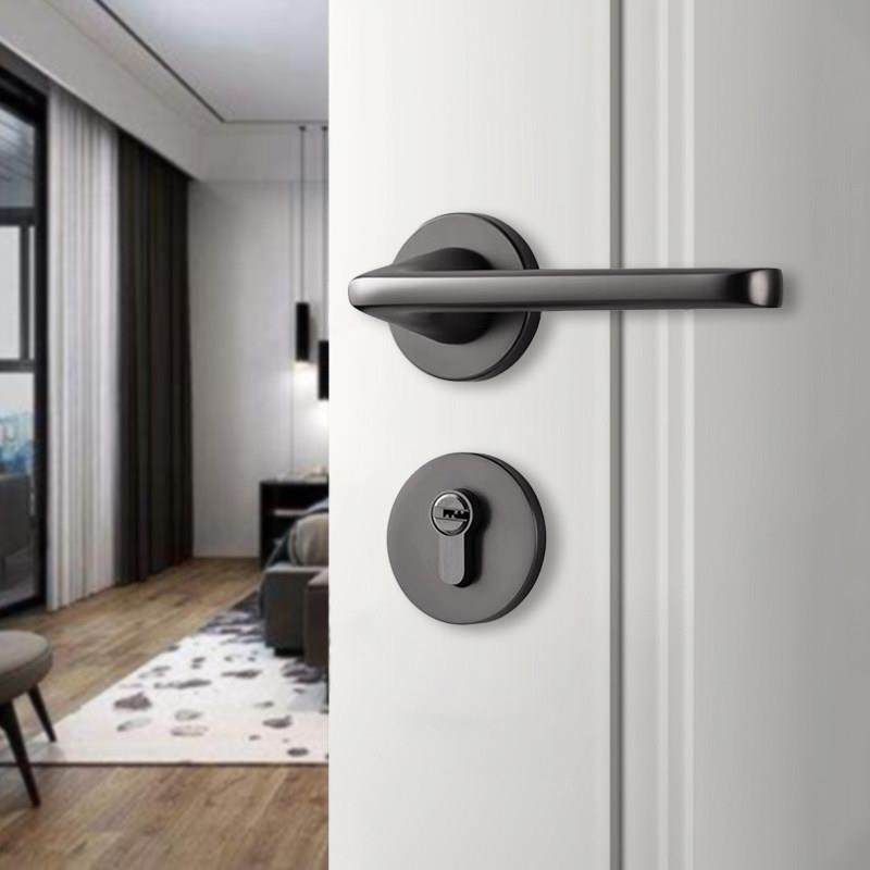 博斯顿室内门锁静音磁吸卧室后现代黑灰木门锁分体铝锁简约房门锁