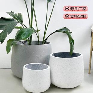 特大号圆形水泥花盆北欧简约落地兰花白色大口径绿植阳台客厅镁泥