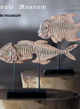 模拟鱼化石动物鱼骨标本研究装饰摆件覆古艺术软装树脂工艺品