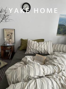 YAKEHOME【勃艮第公爵】 VINTAGE中古风条纹全棉四件套水洗棉床单