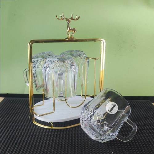 带编号数字客厅小茶杯玻璃把杯水杯套装喝茶杯子家庭套装家用简约