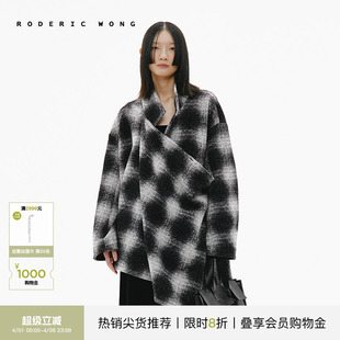 RODERIC WONG春季 原创设计黑色格纹披肩大衣女外套 辛芷蕾同款