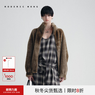 RODERIC WONG秋冬复古立领拉链皮毛一体皮草外套女宽松都市猎人风