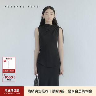 RODERIC WONG2025夏季原创设计极简淡人穿搭黑色围巾造型上衣女士