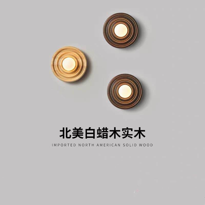 侘寂风原木复古壁灯简约走廊创意过道背景墙灯卧室民宿床头壁灯具
