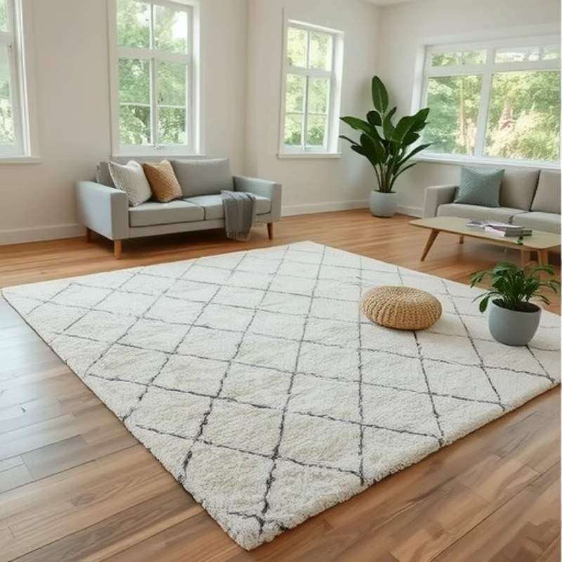 北欧地毯客厅现代简约茶几地毯摩洛哥风格黑白格卧室床边毯飘窗垫