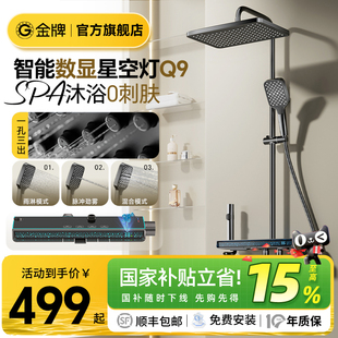 卫浴家用数显氛围灯卫生间增压喷头花洒 金牌卫浴智能淋浴花洒套装