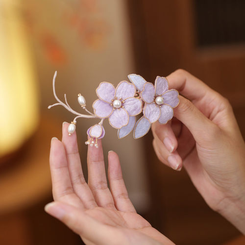 紫色掐丝花朵后脑勺发夹旗袍发饰
