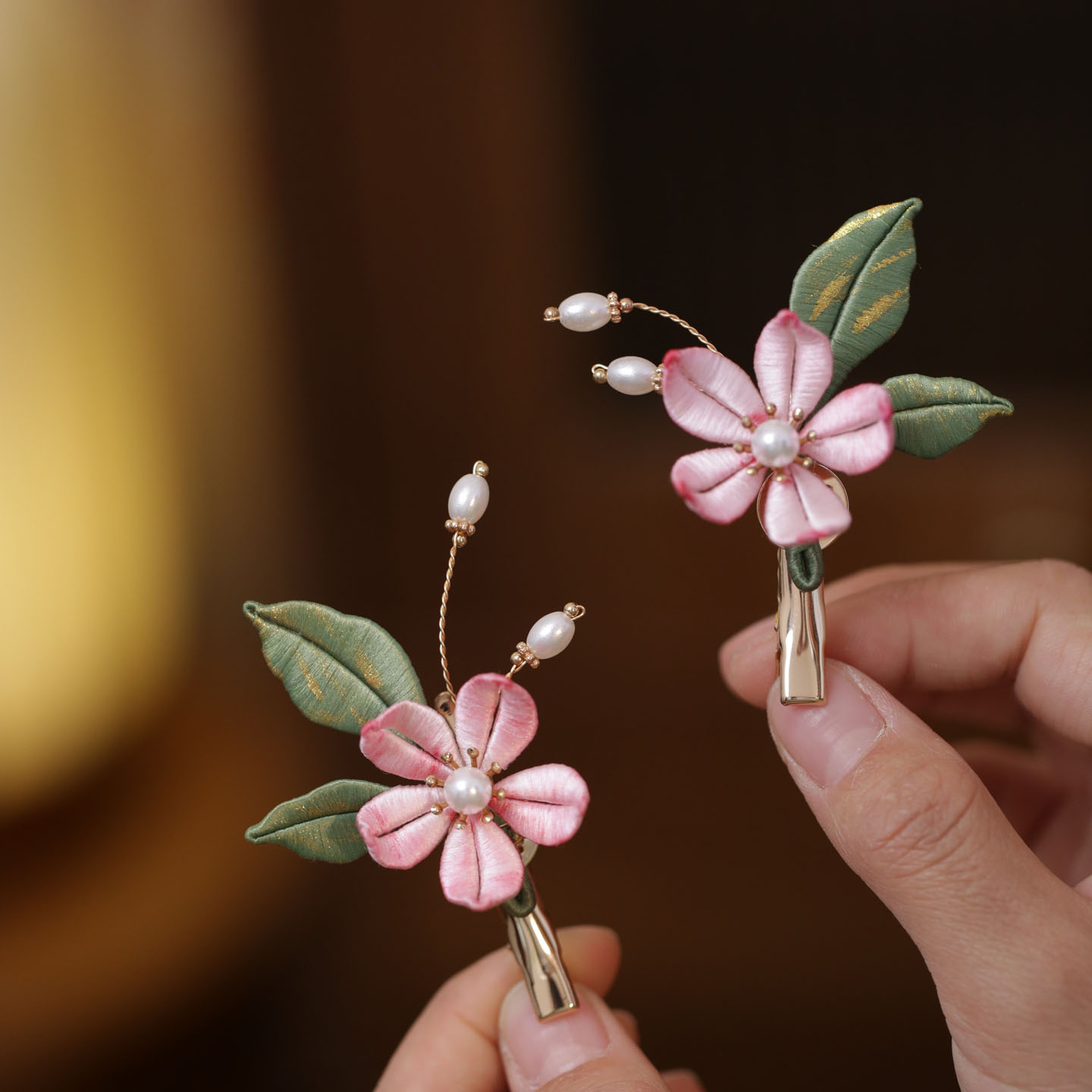 古风粉色花朵缠花发夹汉服头饰品图片