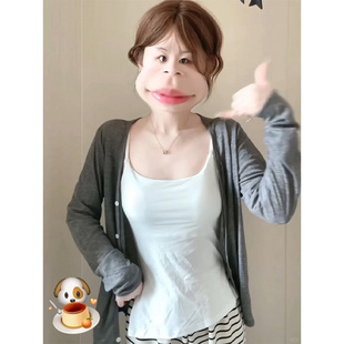 灰色针织防晒开衫 夏天薄款 外套女轻薄外搭配吊带罩衫 薄纱上衣夏季