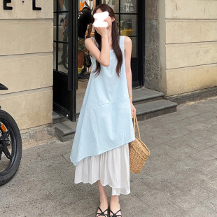气质高级感海边度假长裙 蓝色无袖 背心连衣裙子女夏季 2025新款 法式