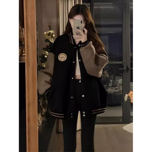 卫衣ins潮 跨境慵懒风棒球服外套女秋冬加绒加厚复古宽松休闲开衫