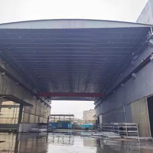 推拉式彩钢棚管片移动折叠防护棚彩钢瓦活动雨棚轻钢结构遮雨棚