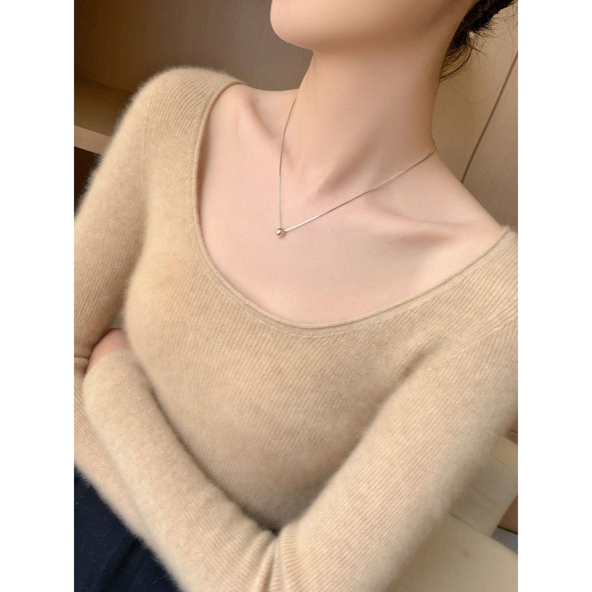 高级感~无缝大U领山羊绒衫女低圆领紧修身显瘦毛衣内搭针织打底衫