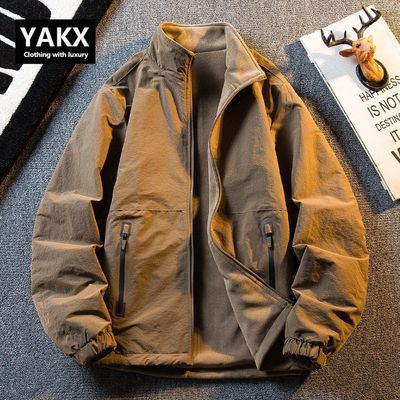 高端加绒加厚双面穿外套男士秋冬季2025新款摇粒绒立领夹克男款