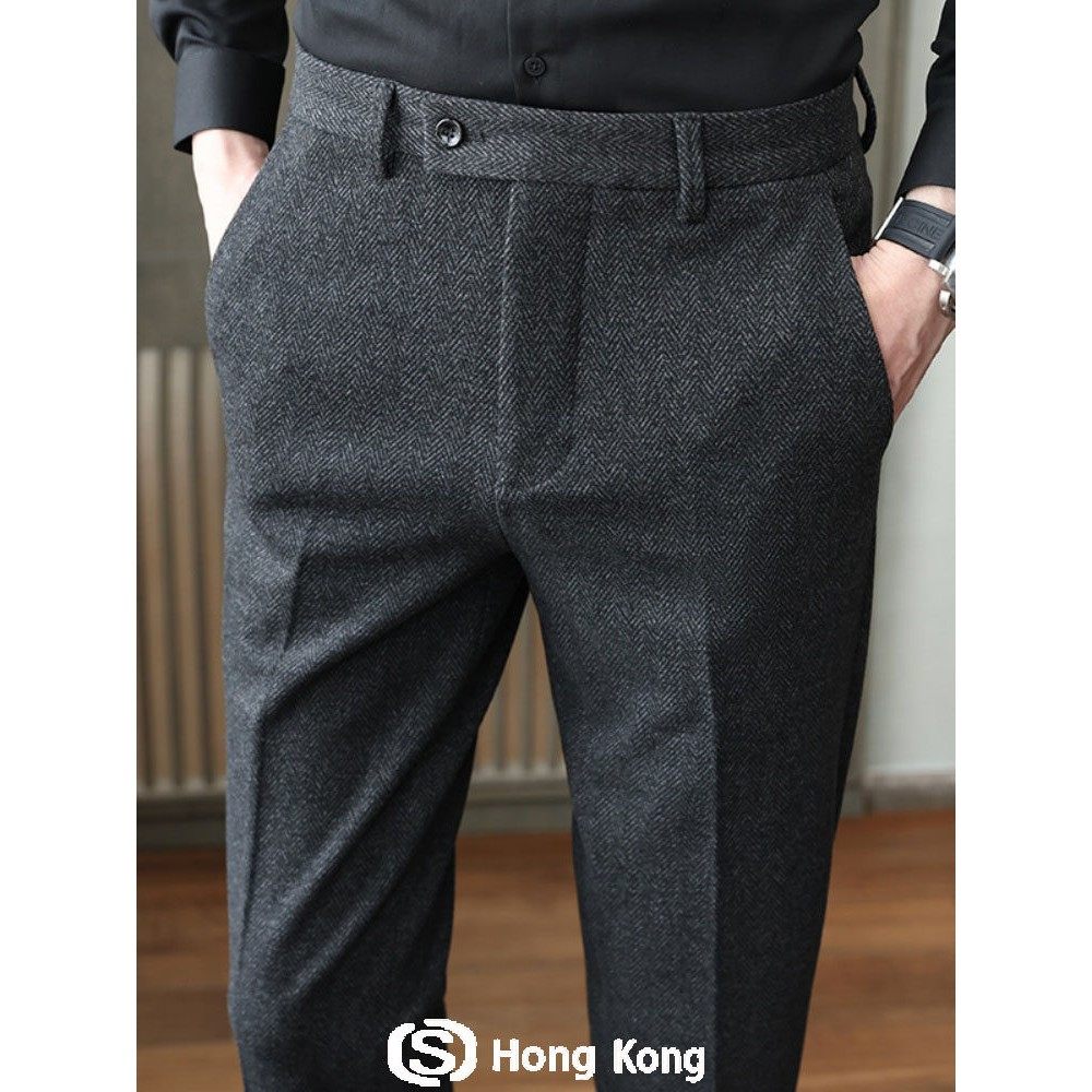 高端毛呢西装裤男秋冬季2025新款免烫直筒修身高端商务男士休闲裤,男装,休闲裤,淘宝优惠券,粉丝福利购,淘宝优惠卷
