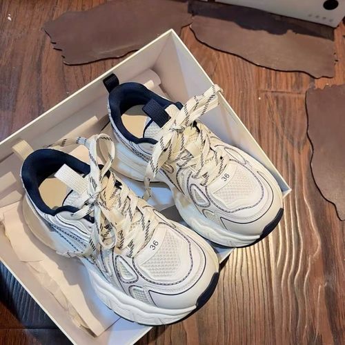 云朵小怪兽老爹鞋女2025春秋款厚底网面休闲鞋百搭低帮系带运动鞋