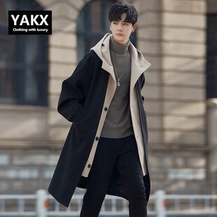 高端连帽假两件风衣外套男士春秋冬季2025新款中长款英伦大衣男款
