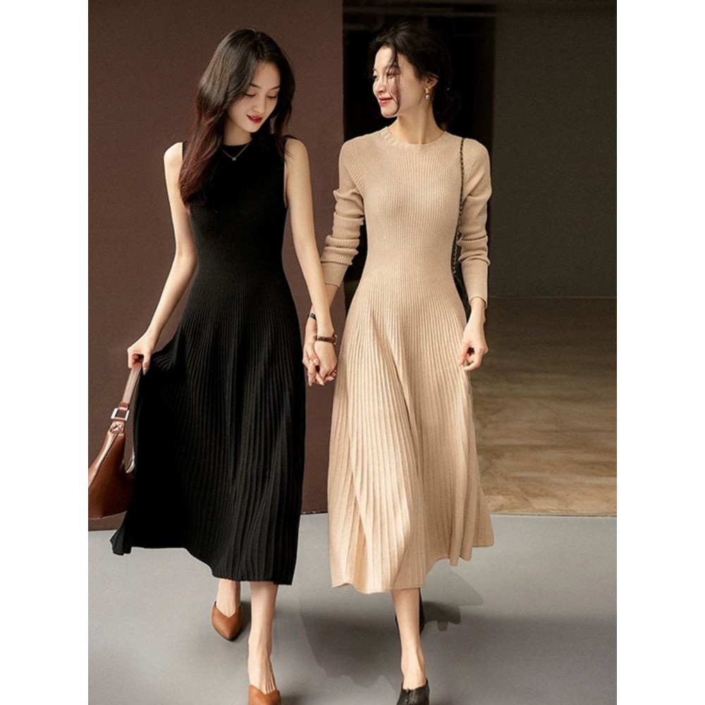 2025秋季毛衣裙女纯山羊绒衫端收腰中长款过膝连衣裙秋冬针织长裙
