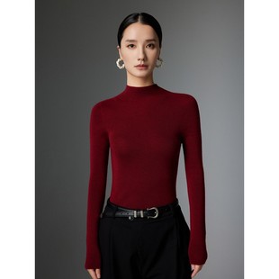 一体成型！可机洗无缝半高领精纺100%纯羊毛衫女修身针织打底毛衣