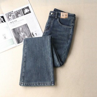 加绒马蹄裤 女秋冬高腰显瘦鱼尾裤 Dsyle复古牛仔微喇裤 法国Rouje