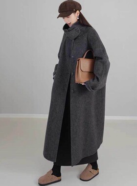 灰色双面羊绒大衣女中长款2025秋冬新款韩版宽松慵懒风羊毛呢外套