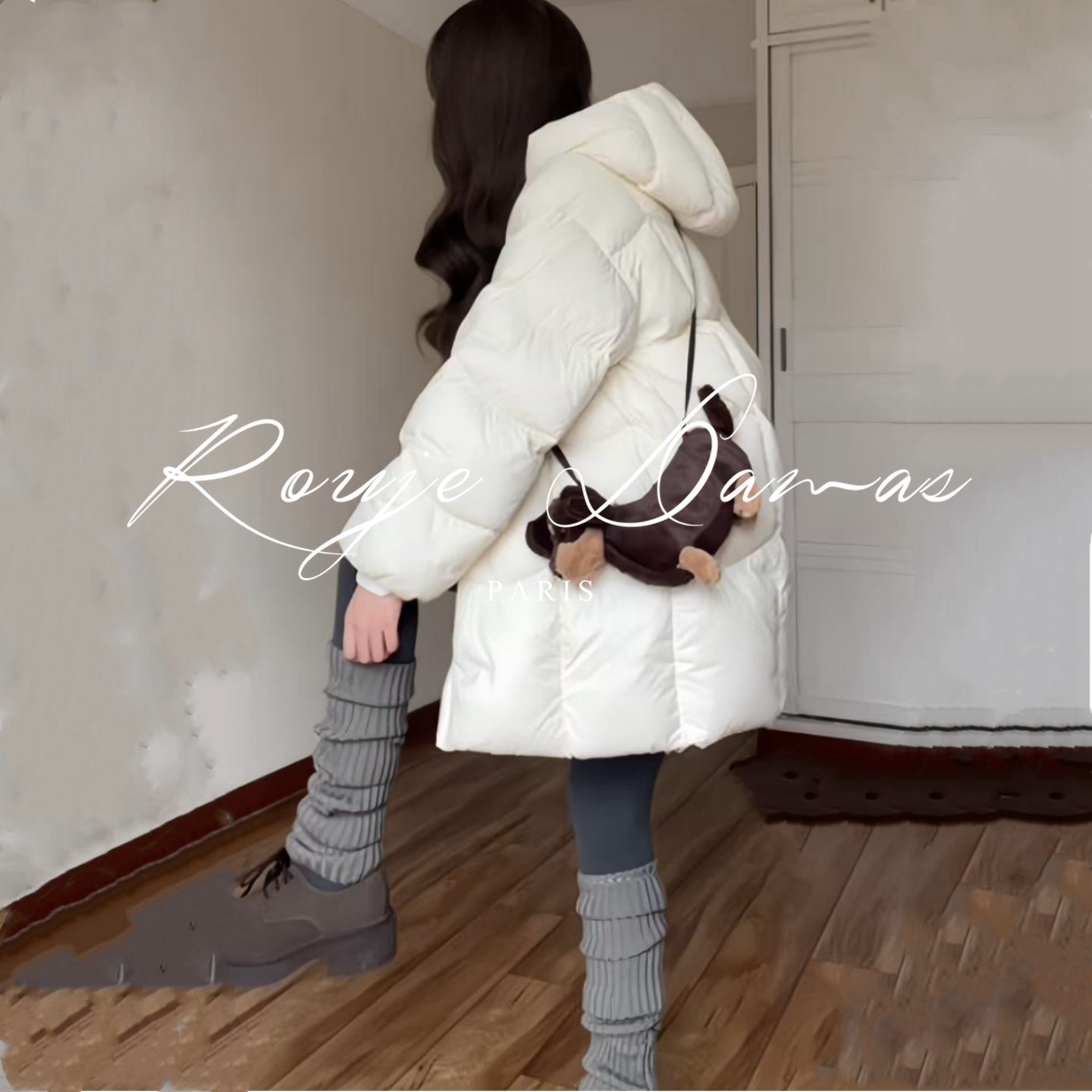 Rouje Damas云朵泡芙羽绒棉服女中长款小个子慵懒感韩系棉袄外套